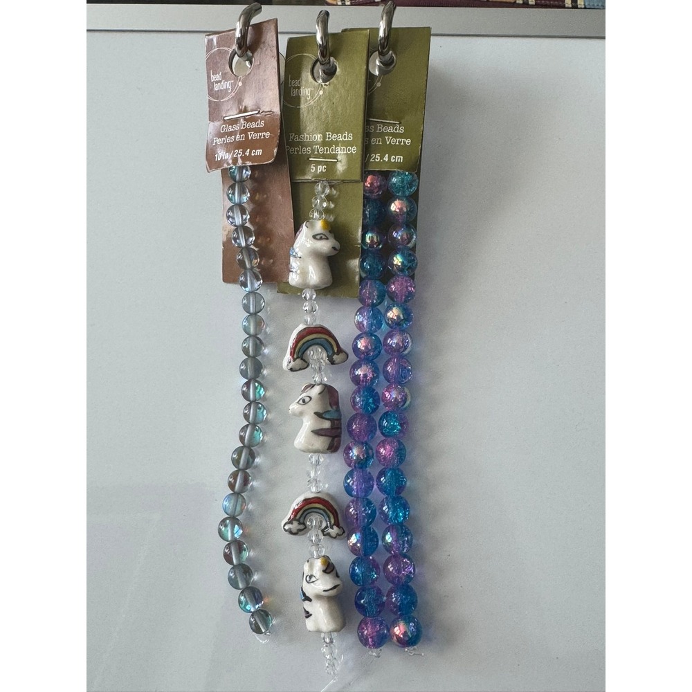 Bead Landing Glass Beads Bundle Unicorn Rainbow Iridescent Blue Purple 3 Strands - Picture 2 of 10